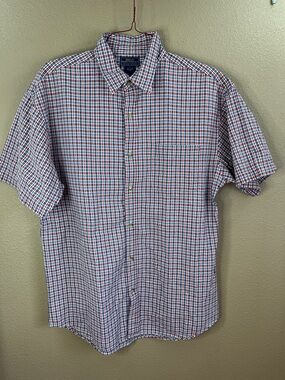 Izod Short-Sleeve Plaid Button-Down Shirt - Red/Blue/White